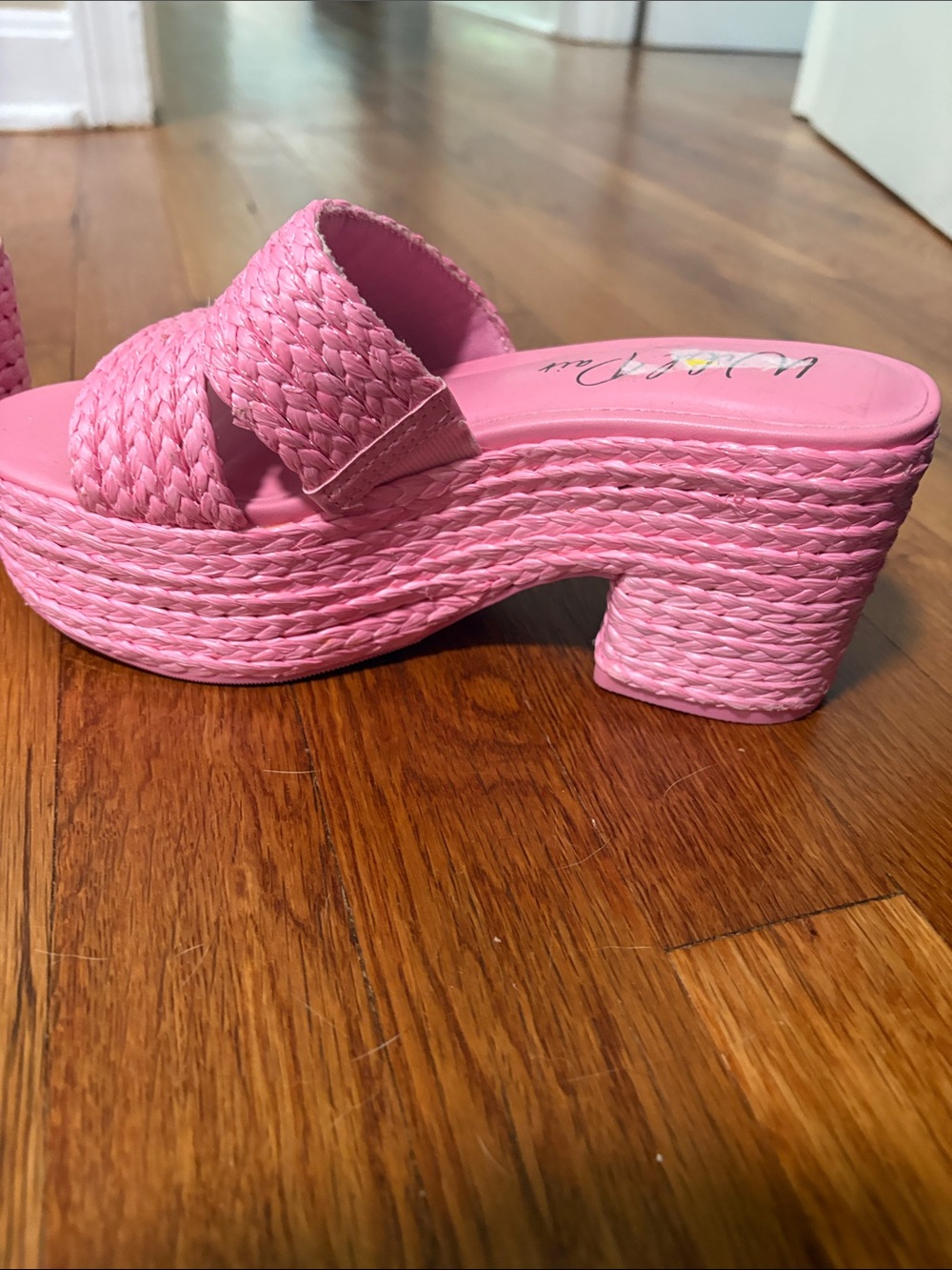 Wild Pair Pink Braided Platform Slide Heels - Picture 5 of 6